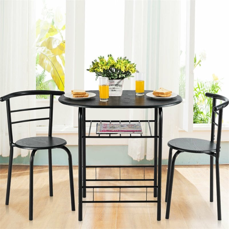 Pemberly Row 3-piece MDF and Iron Dining Set with Table and 2 Chairs in Black