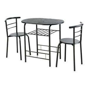 Pemberly Row 3-piece MDF and Iron Dining Set with Table and 2 Chairs in Black