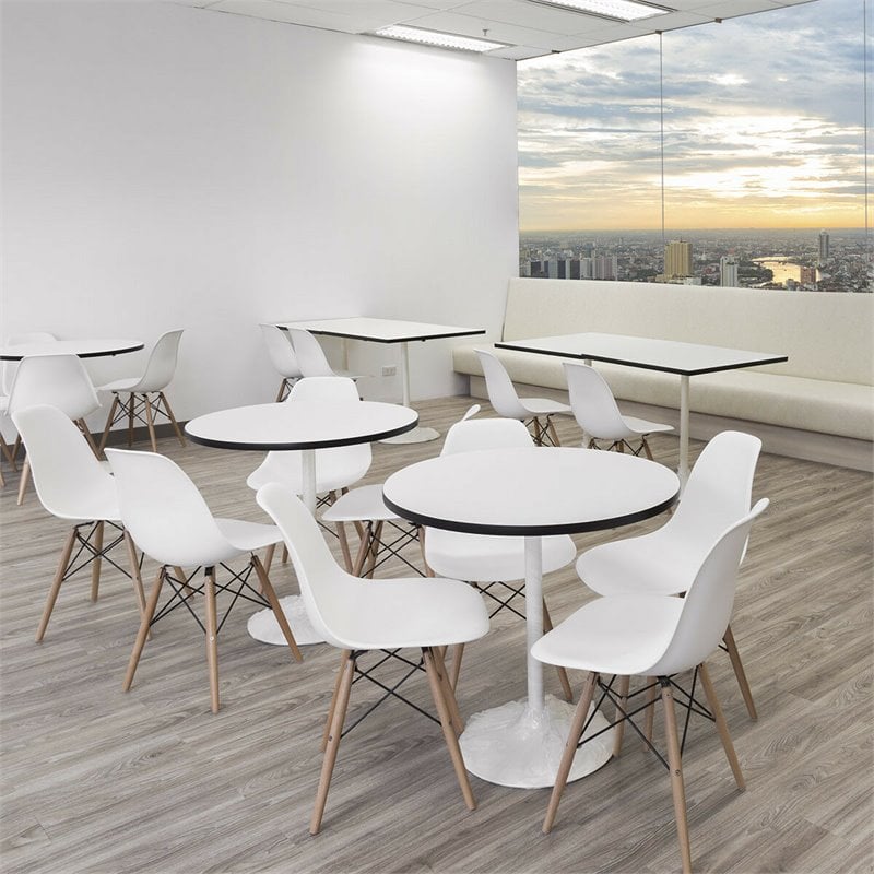 Pemberly Row Contemporary Wood and ABS Dining Side Chairs in White (Set of 2)