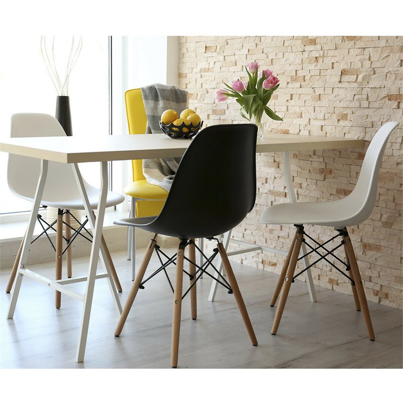 Pemberly Row Contemporary Wood and ABS Dining Side Chairs in White (Set of 2)