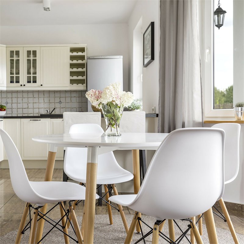 Pemberly Row Contemporary Wood and ABS Dining Side Chairs in White (Set of 2)