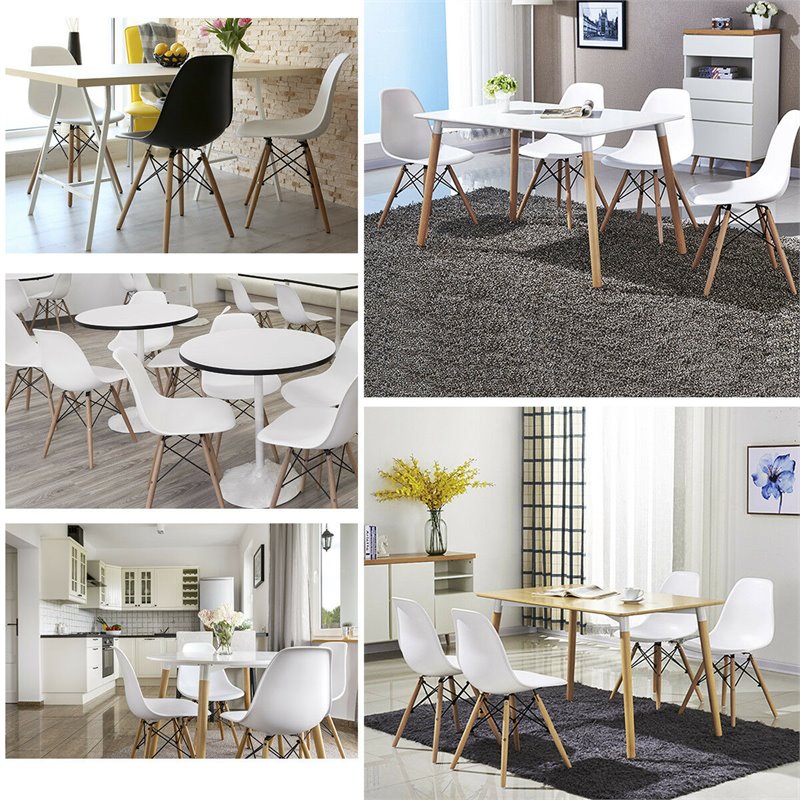 Pemberly Row Contemporary Wood and ABS Dining Side Chairs in White (Set of 2)