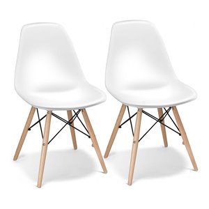 Pemberly Row Contemporary Wood and ABS Dining Side Chairs in White (Set of 2)