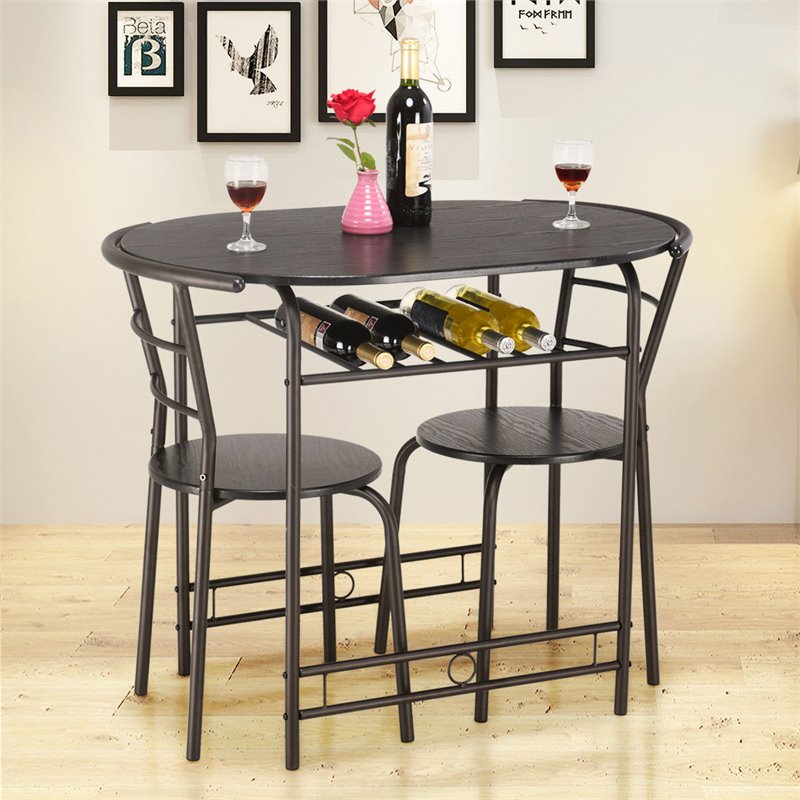 Pemberly Row 3-piece MDF and Steel Dining Set with Table and 2 Chairs in Black