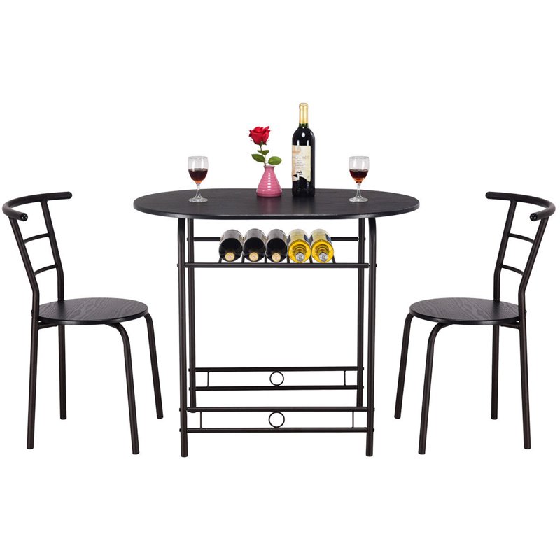 Pemberly Row 3-piece MDF and Steel Dining Set with Table and 2 Chairs in Black