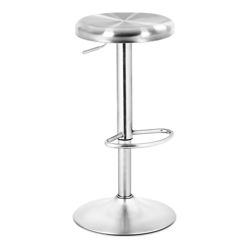Pemberly Row Brushed Stainless Steel Swivel Bar Stool with Round Top in Silver