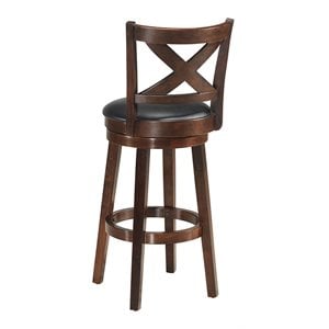 Pemberly Row 29&quot Wood and PVC X-Back Swivel Dining Chair in Espresso