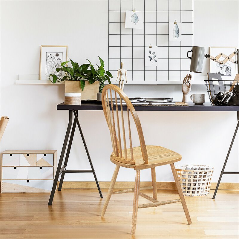 Pemberly Row Wood Vintage Windsor Dining Side Chair in Natural (Set of 2)