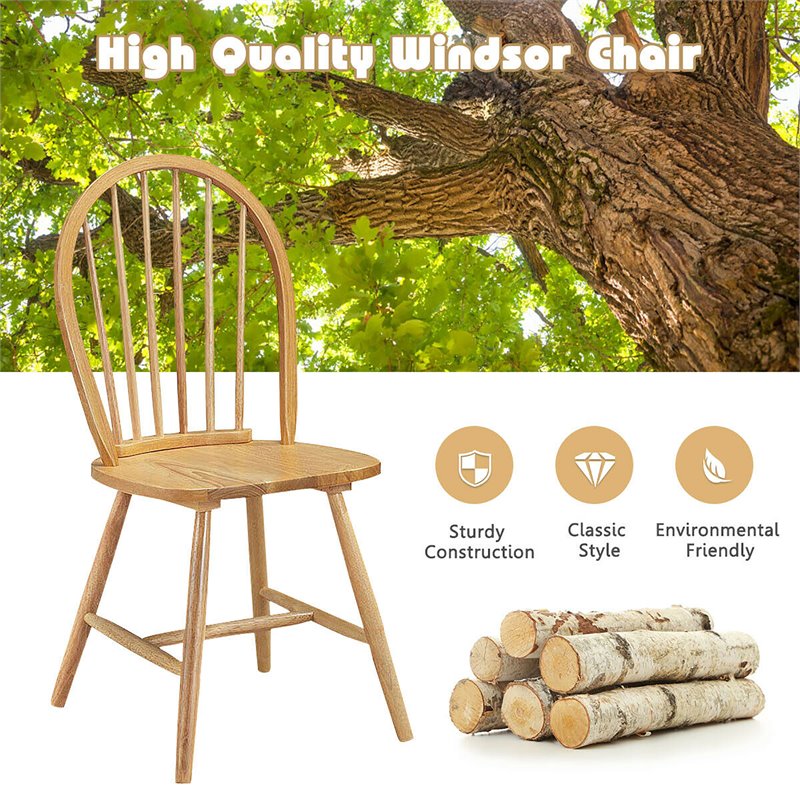 Pemberly Row Wood Vintage Windsor Dining Side Chair in Natural (Set of 2)