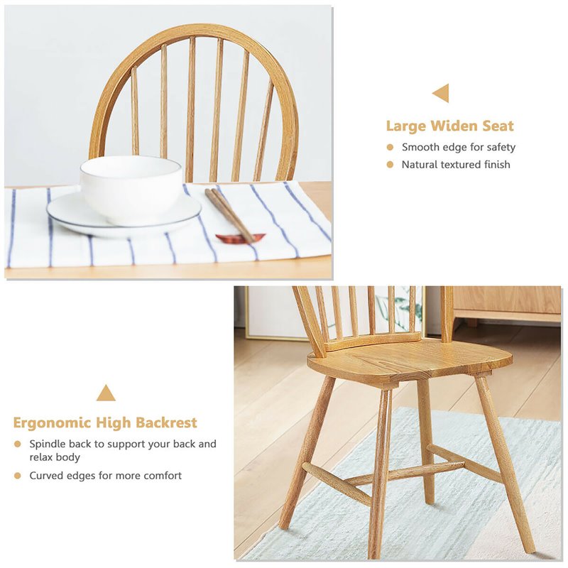 Pemberly Row Wood Vintage Windsor Dining Side Chair in Natural (Set of 2)