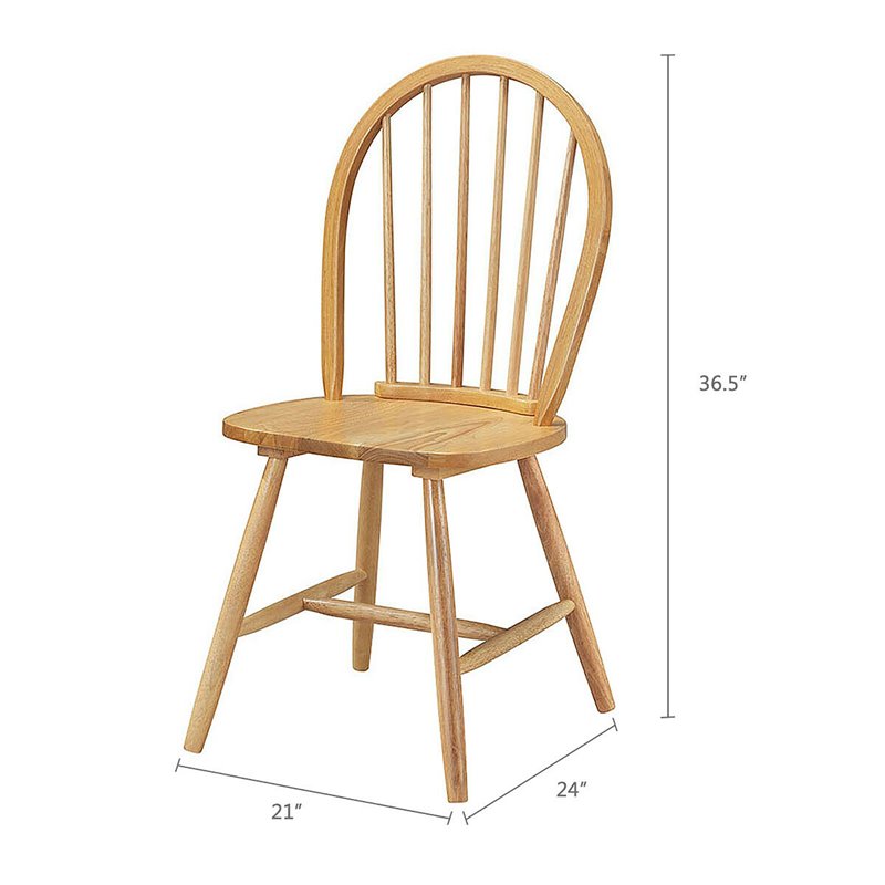 Pemberly Row Wood Vintage Windsor Dining Side Chair in Natural (Set of 2)