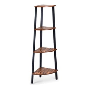 Pemberly Row 4-Tier Particle Board & Metal Brown/Black Corner Domestic Bookcase