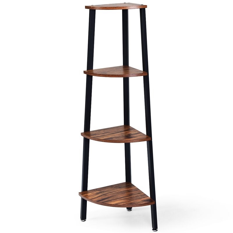 Pemberly Row 4-Tier Particle Board & Metal Brown/Black Corner Domestic Bookcase