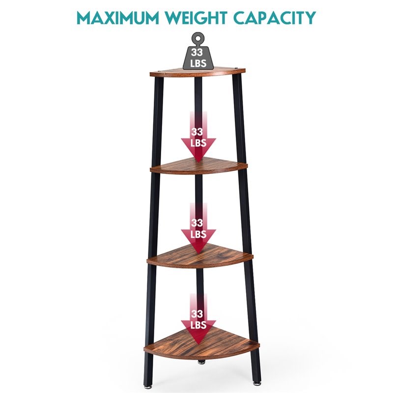 Pemberly Row 4-Tier Particle Board & Metal Brown/Black Corner Domestic Bookcase