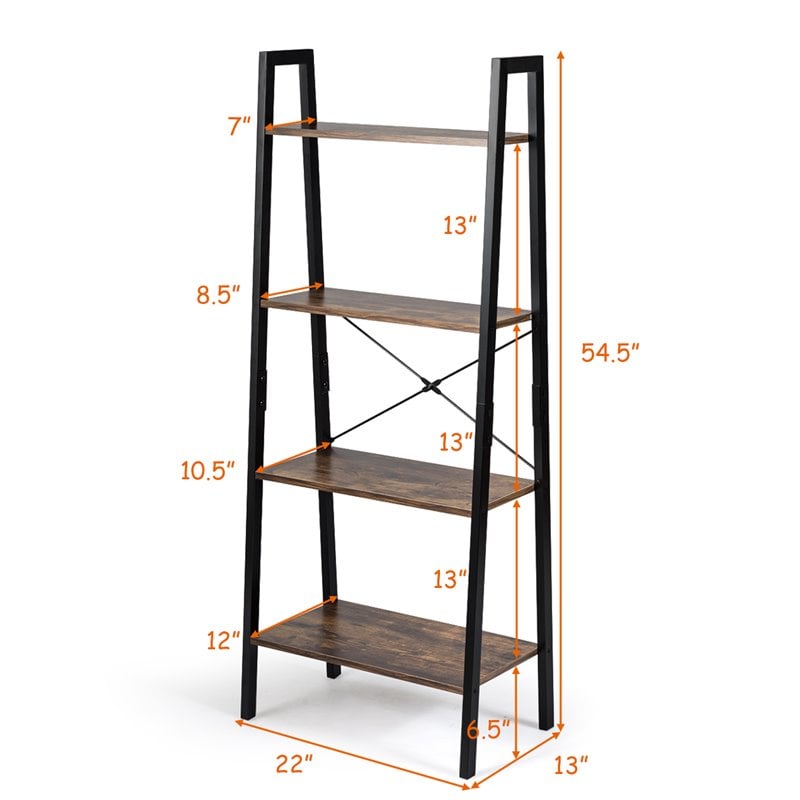 Pemberly Row 4-Tier Wood and Metal Ladder Bookcase in Natural and Black