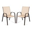Pemberly Row Steel & Fabric Patio Dining Chairs with Armrest in Beige (Set of 2)