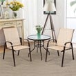 Pemberly Row Steel & Fabric Patio Dining Chairs with Armrest in Beige (Set of 2)
