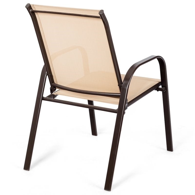 Pemberly Row Steel & Fabric Patio Dining Chairs with Armrest in Beige (Set of 2)