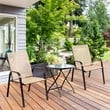 Pemberly Row Steel & Fabric Patio Dining Chairs with Armrest in Beige (Set of 2)