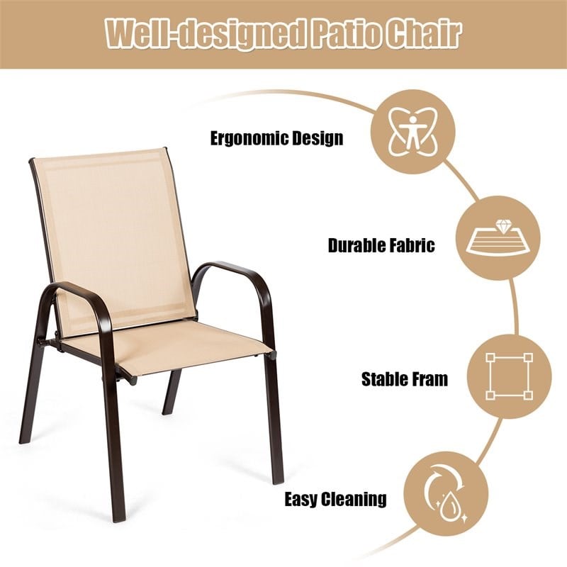 Pemberly Row Steel & Fabric Patio Dining Chairs with Armrest in Beige (Set of 2)