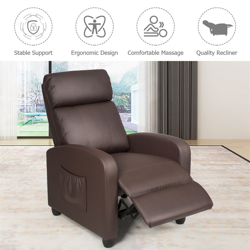 Pemberly Row Fabric and Iron Recliner Chair with Padded Seat in Brown