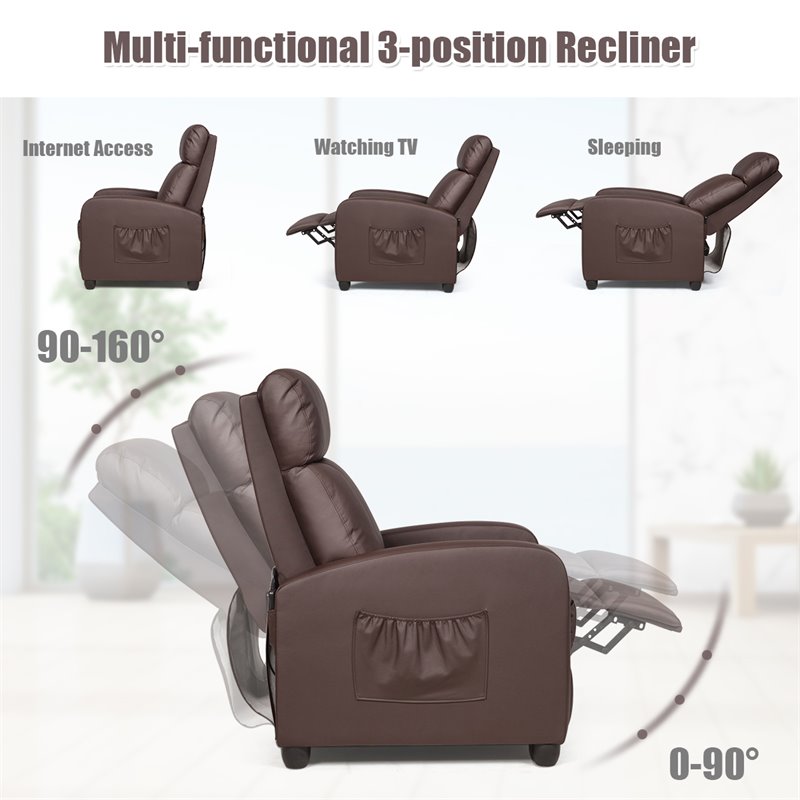 Pemberly Row Fabric and Iron Recliner Chair with Padded Seat in Brown