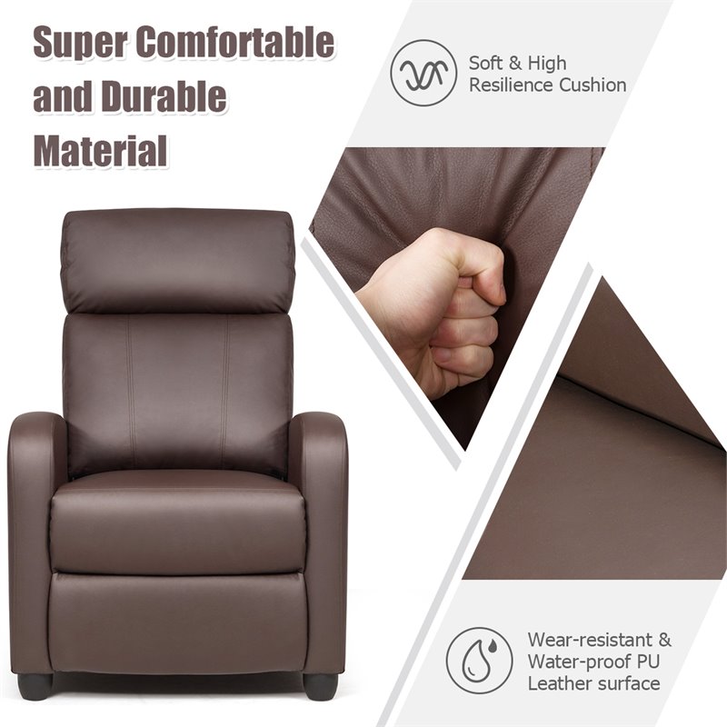 Pemberly Row Fabric and Iron Recliner Chair with Padded Seat in Brown