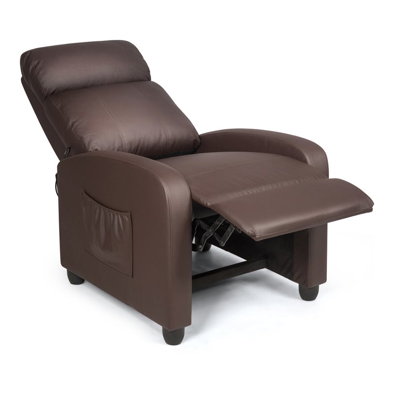 Pemberly Row Fabric and Iron Recliner Chair with Padded Seat in Brown