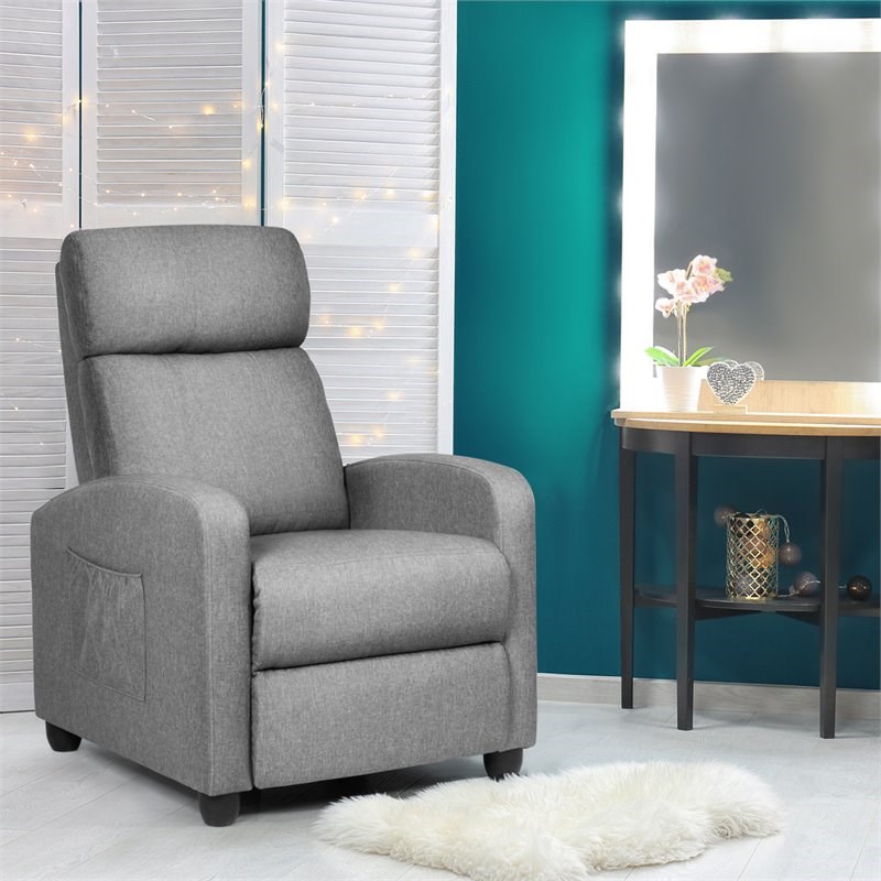 Pemberly Row Fabric and Iron Recliner Chair with Padded Seat in Gray