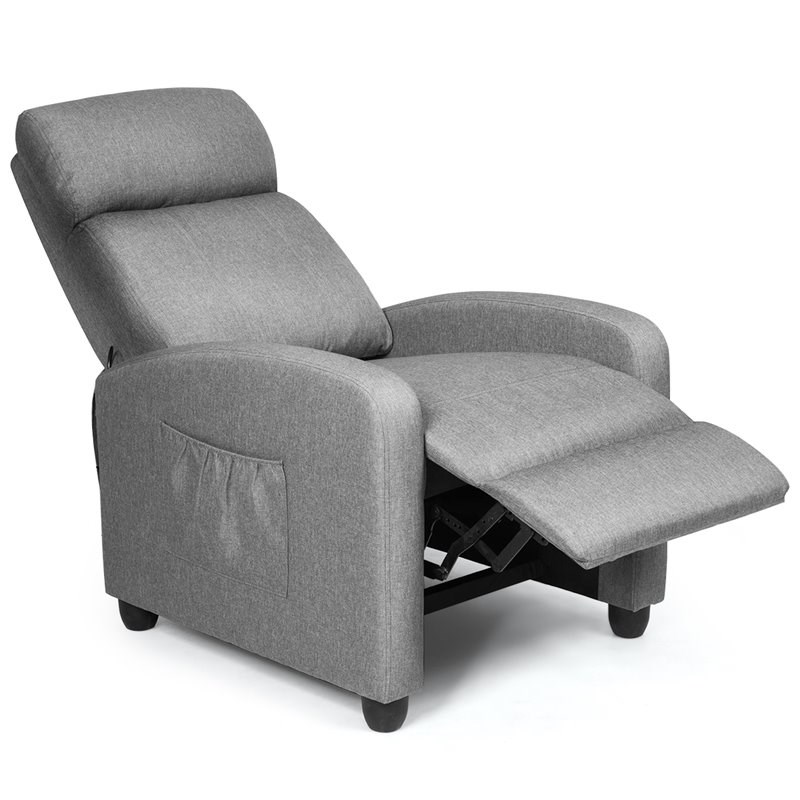 Pemberly Row Fabric and Iron Recliner Chair with Padded Seat in Gray