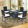 Pemberly Row 5-Pc Rattan and Steel Patio Dining Set with Glass Tabletop in Black
