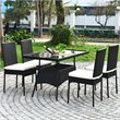 Pemberly Row 5-Pc Rattan and Steel Patio Dining Set with Glass Tabletop in Black