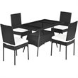 Pemberly Row 5-Pc Rattan and Steel Patio Dining Set with Glass Tabletop in Black