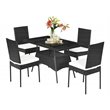 Pemberly Row 5-Pc Rattan and Steel Patio Dining Set with Glass Tabletop in Black