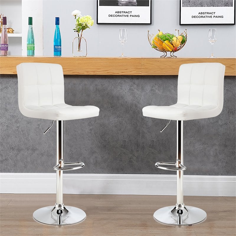 Pemberly Row Metal & Sponge Adjustable Swivel Armless Bar Stool in White