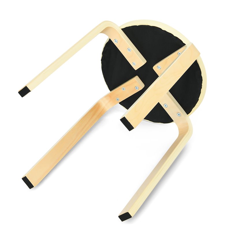 Pemberly Row Bentwood and PU Leather Stool with Padded Seat in Beige (Set of 4)