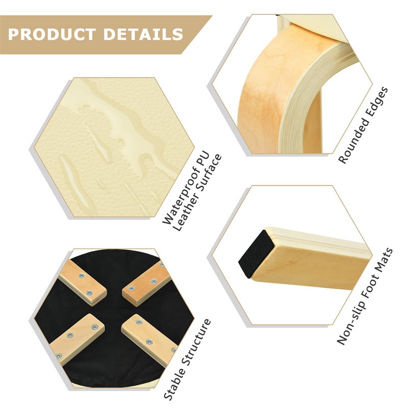 Pemberly Row Bentwood and PU Leather Stool with Padded Seat in Beige (Set of 4)