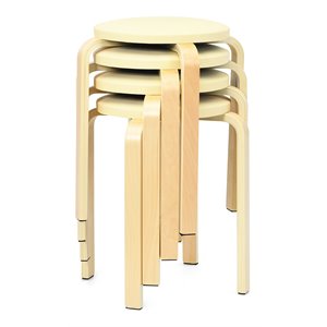 Pemberly Row Bentwood and PU Leather Stool with Padded Seat in Beige (Set of 4)