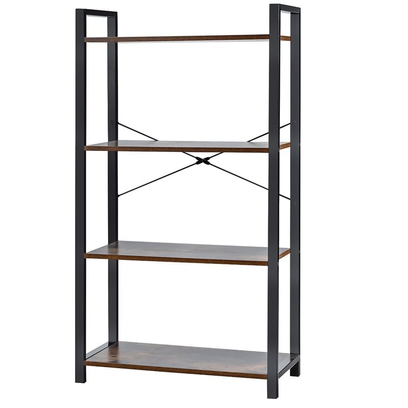 Pemberly Row 4-tier Particle Board and Iron Bookshelf in Rustic Brown