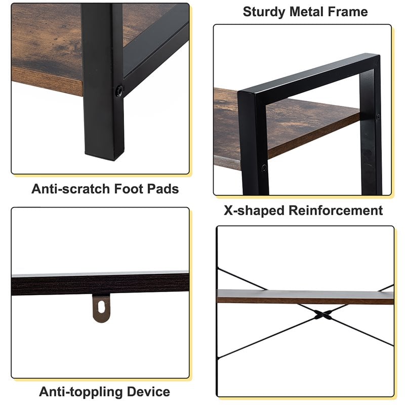 Pemberly Row 4-tier Particle Board and Iron Bookshelf in Rustic Brown