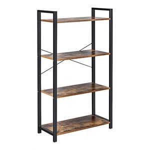 Pemberly Row 4-tier Particle Board and Iron Bookshelf in Rustic Brown