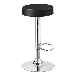 Pemberly Row Leather & Steel Adjustable Swivel Bar Stool with Footrest in Black