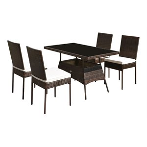 Pemberly Row 5-Pc Rattan & Steel Patio Dining Set with High Back Chair in Brown