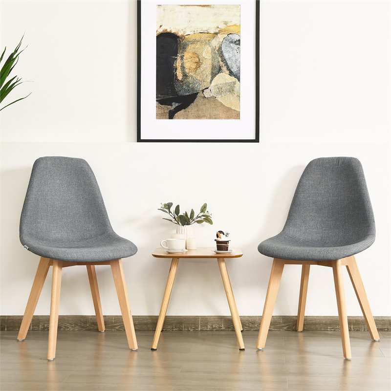 Pemberly Row Contemporary Fabric Dining Chair with Wood Leg in Gray (Set of 2)