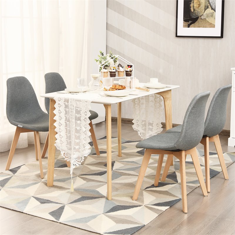 Pemberly Row Contemporary Fabric Dining Chair with Wood Leg in Gray (Set of 2)