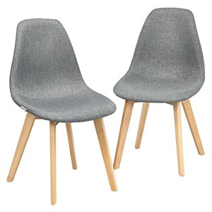 Pemberly Row Contemporary Fabric Dining Chair with Wood Leg in Gray (Set of 2)