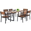 Pemberly Row 7-piece Acacia Wood Patio Dining Set with Umbrella Hole in Brown