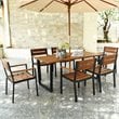 Pemberly Row 7-piece Acacia Wood Patio Dining Set with Umbrella Hole in Brown