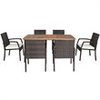 Pemberly Row 7-Pc Rattan and Steel Patio Dining Set with Umbrella Hole in Brown
