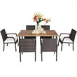 Pemberly Row 7-Pc Rattan and Steel Patio Dining Set with Umbrella Hole in Brown